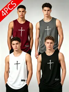 4-Pack Men's Quick-Dry Sports Tank Tops, Father's Day Gift, Lightweight Breathable Moisture-Wicking, Comfortable Elastic, Multiple Colors