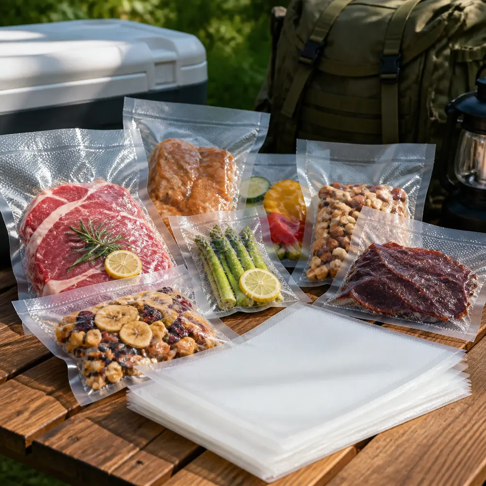 100-Pack Embossed Outdoor Food Vacuum Bags, Oxygen Barrier Pouches for Freezing Food & Freezer Storage