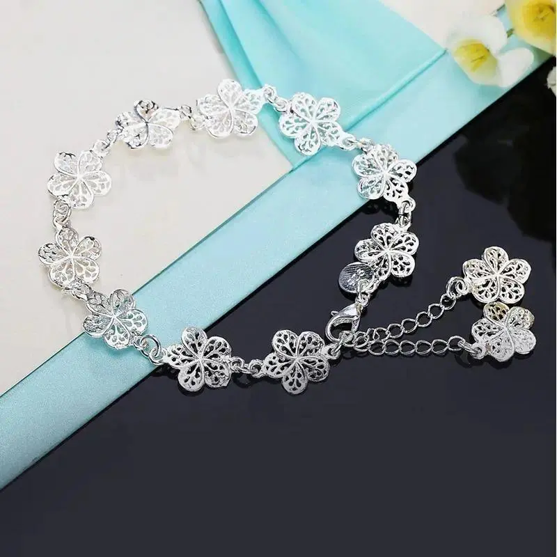 Women's 925 Sterling Silver Flower Bridal Bracelet - Fashion Bracelets, Classic Fine Jewelry for Weddings, Gifting, Female, Daily Wear