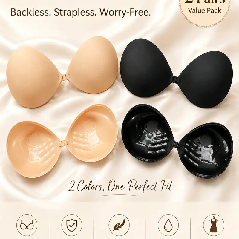 Women's Invisible Bra Pad, Self-Adhesive Silicone Breast Pads, Breathable Fabric, Reusable, Strong Adhesion, Perfect for Weddings, Parties, Daily Wear