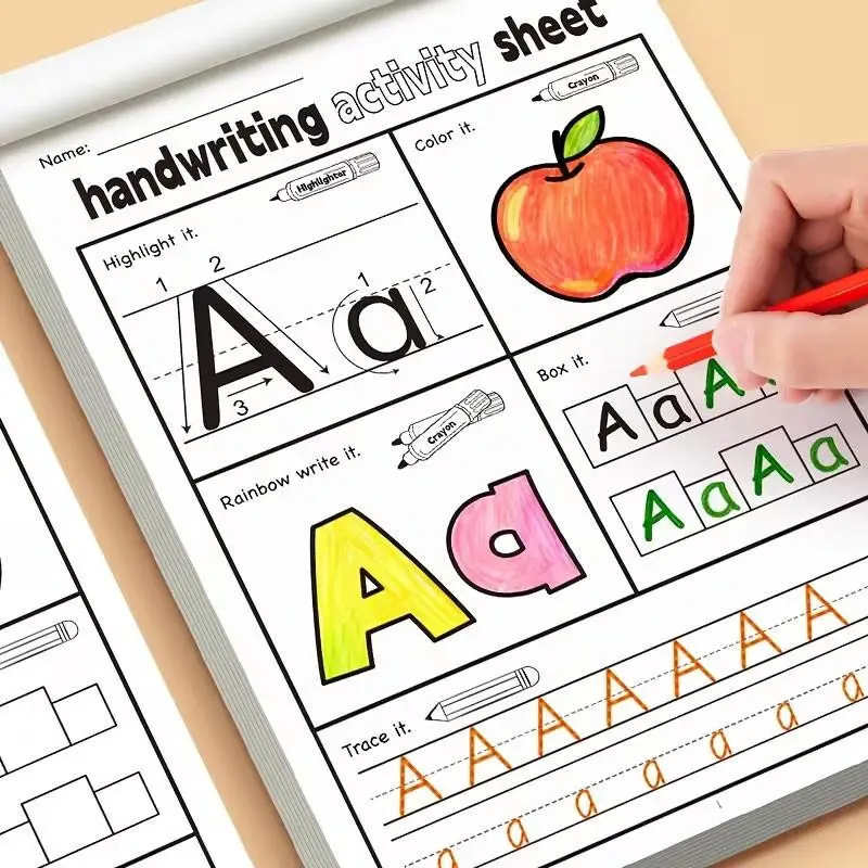 1-2 sets of children's writing practice books, containing 26 English letters A-Z, handwriting practice, tracing practice, coloring practice. Perfect for family education, classroom teaching and back-to-school supplies, birthday/festival gifts.