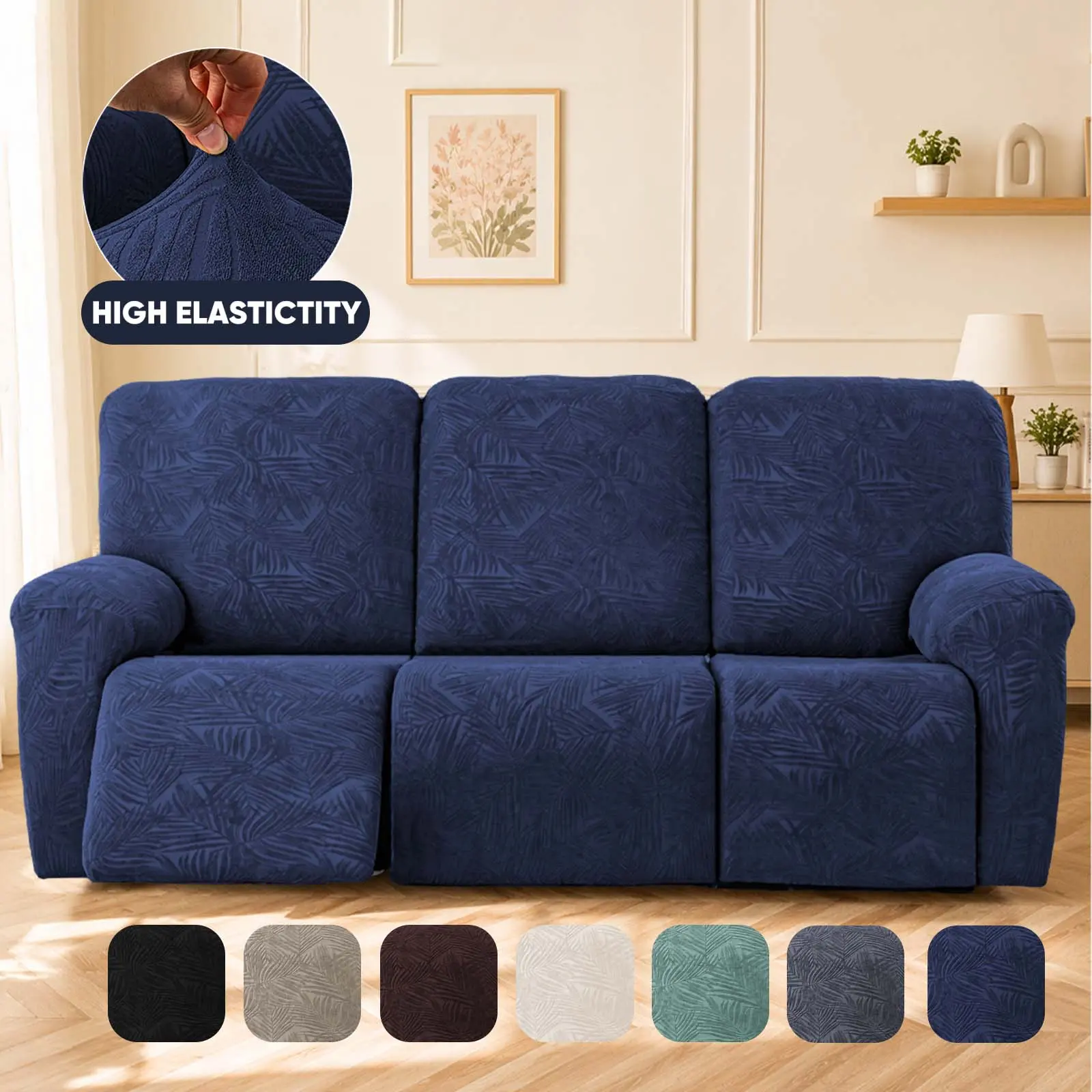 3 Seat Recliner Sofa Cover Non Slip Couch Cover for 3 Seat Reclining Sofa, Split Reclining Couch Covers 8-Piece with Straps, Washable Sofa Slipcover for Kids Pets