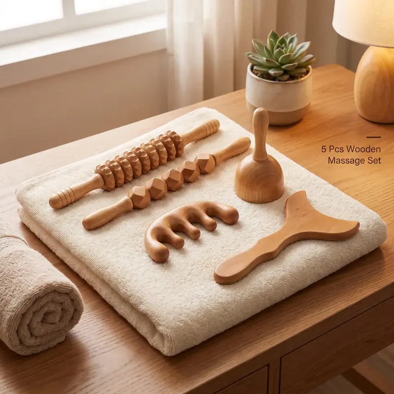 Wooden Manual Massage Tool Set, 5 Counts/set Face & Head & Body Massager, Facial Roller, Manual Massage Tool for Home Use, Relaxation Aid, Gift for Friend & Family, Gift, Body Care Tool