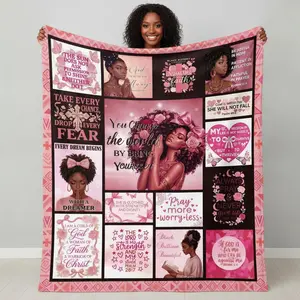 Pink African American Women's Throw Blanket with Prayer Inspirational Bible Verses, Christian Religious Spiritual Gift for Women, Ideal for Black Girlfriend's Birthday, Gifts For Women, Women Gifts
