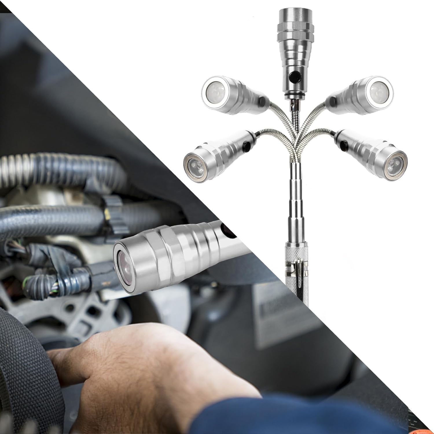 LED Magnetic Flashlight,Extendable and Flexible Magnetic Flashlight with Telescoping Magnet Pickup Tool,Magnet Flashlight for Precision Work,Christmas Gifts, Gifts for Men, Pick-up Tool for Adults