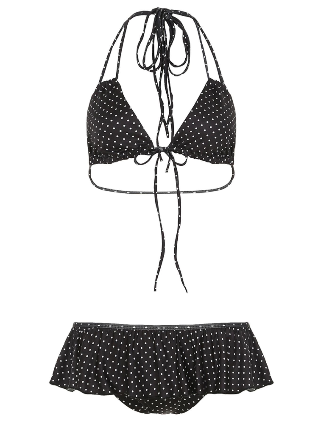 Two-Piece Set Women's Polka Dot Print Bikini Set, Casual Halter Neck Swim Top & Swim Bottom Two-piece Swimsuit for Beach Holiday Vacation, Ladies Summer Clothes, Drawstring Swimsuit, Halter Bikini Sets