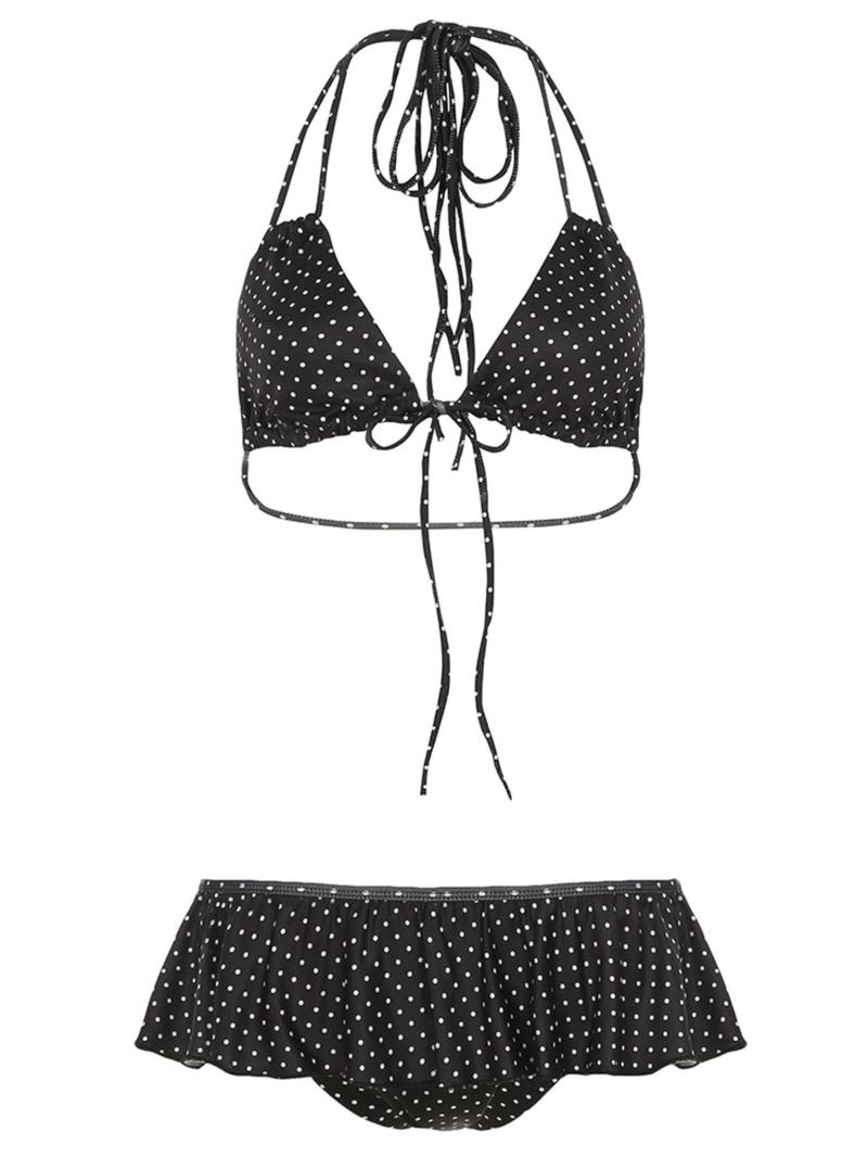 Two-Piece Set Women's Polka Dot Print Bikini Set, Casual Halter Neck Swim Top & Swim Bottom Two-piece Swimsuit for Beach Holiday Vacation, Ladies Summer Clothes, Beach Bathing Suit