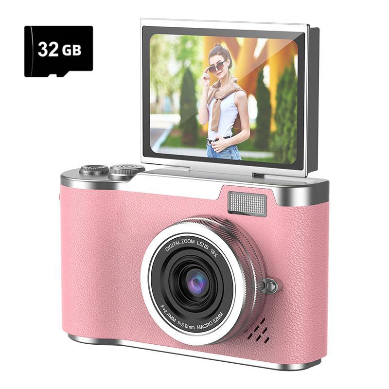 HD Digital Camera, Beginner Digital Camera, Digital Zoom Camera, Compact Camera, Vlogging with 2.4 Inch 180° Flip Screen, 48 MP, Multiple Filters, 800mAh Large Battery, Fill Light, 32GB TF Card for Adult, Teenager, Boys, Girls Birthday Gifts