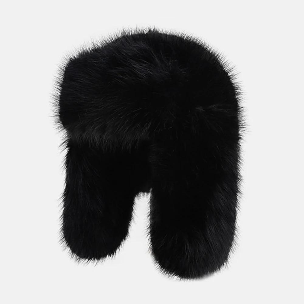 HT4567 Fluffy Fur Hat Women White Black Blue Russian Hat Thick Warm Ski Earflap Cap Female Ushanka Winter Hat Ladies Russian Cap