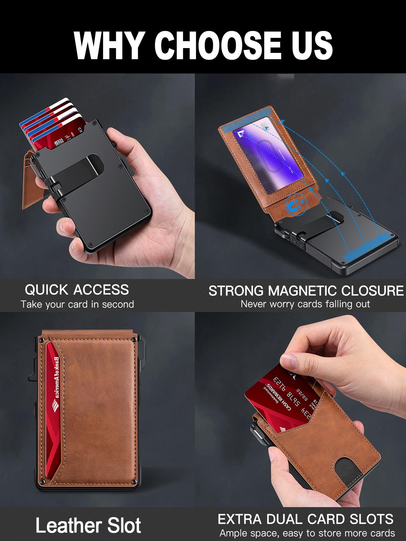 Men's Minimalist Ultra-Thin Wallet, Holds 9-13 Cards, Money Clip & ID Window, Aluminum Alloy Dual-Fold RFID Blocking Design, Durable Bifold Wallet