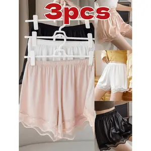 3pcs Set Multicolored Women's Safety Pants Loose Leggings 2026 New Summer Ice Shorts Sleepwear Loose Lace Ruffles Anti-Slip Safety Pants