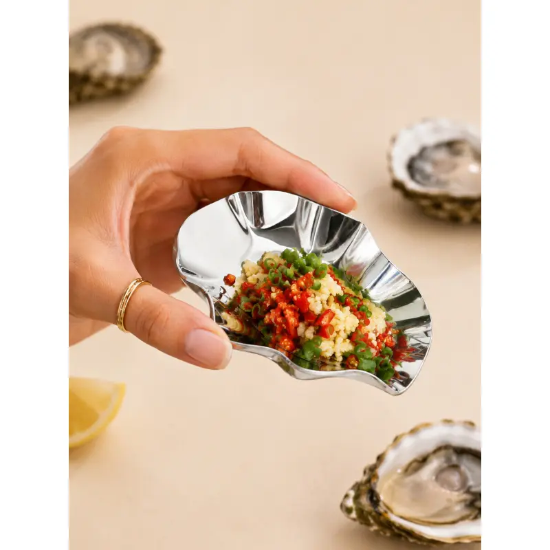 Reusable Stainless Steel Oyster Shell Plate for BBQ Barbecue Seafood Serving, Creative Silver Oyster Dish for Grilled Oysters Clams Scallops Appetizers, Luxury Kitchen Tableware Gift for Mom Wife Girlfriend, Christmas Halloween Birthday Party Dining Decor