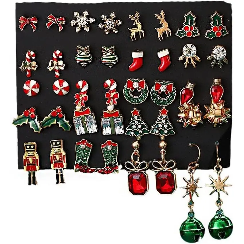 6-20Pairs Christmas Earrings Set for Women Xmas Holiday Dangle Earrings Christma Stud Tree Snowflake Bow Snowman Party