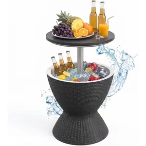 Cooler Table, 8 Gallon Cooler Bar Table, Adjustable Height Multi-Functional Outdoor Cool Bar for Drinks Beer & Wine, with Drain Plug, Patio Furniture for Backyard, Pool, BBQ & Parties (Black)