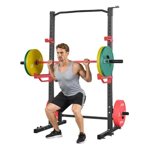 【DealsForYouDays】VEVOR 1000 lbs Power Cage Squat Rack, Multifunctional Home Gym Hand Tool Kit with 4 Band Pegs, Adjustable J-Hooks, Safety Bars, Height Settings for Barbell Squat, Full-Body Effective Workouts