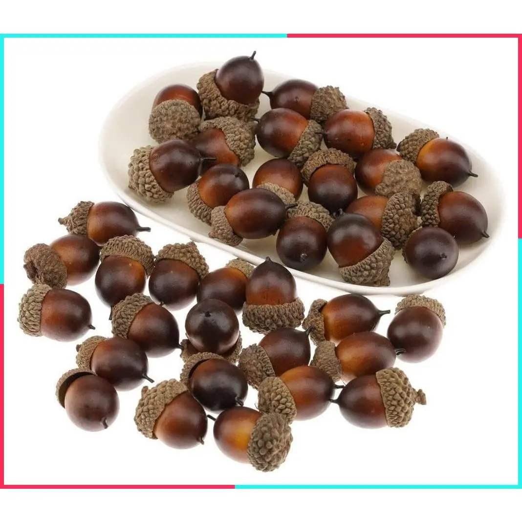 50 Pcs Artificial Small Acorn Set - Fake Acorn Decorations for Crafts