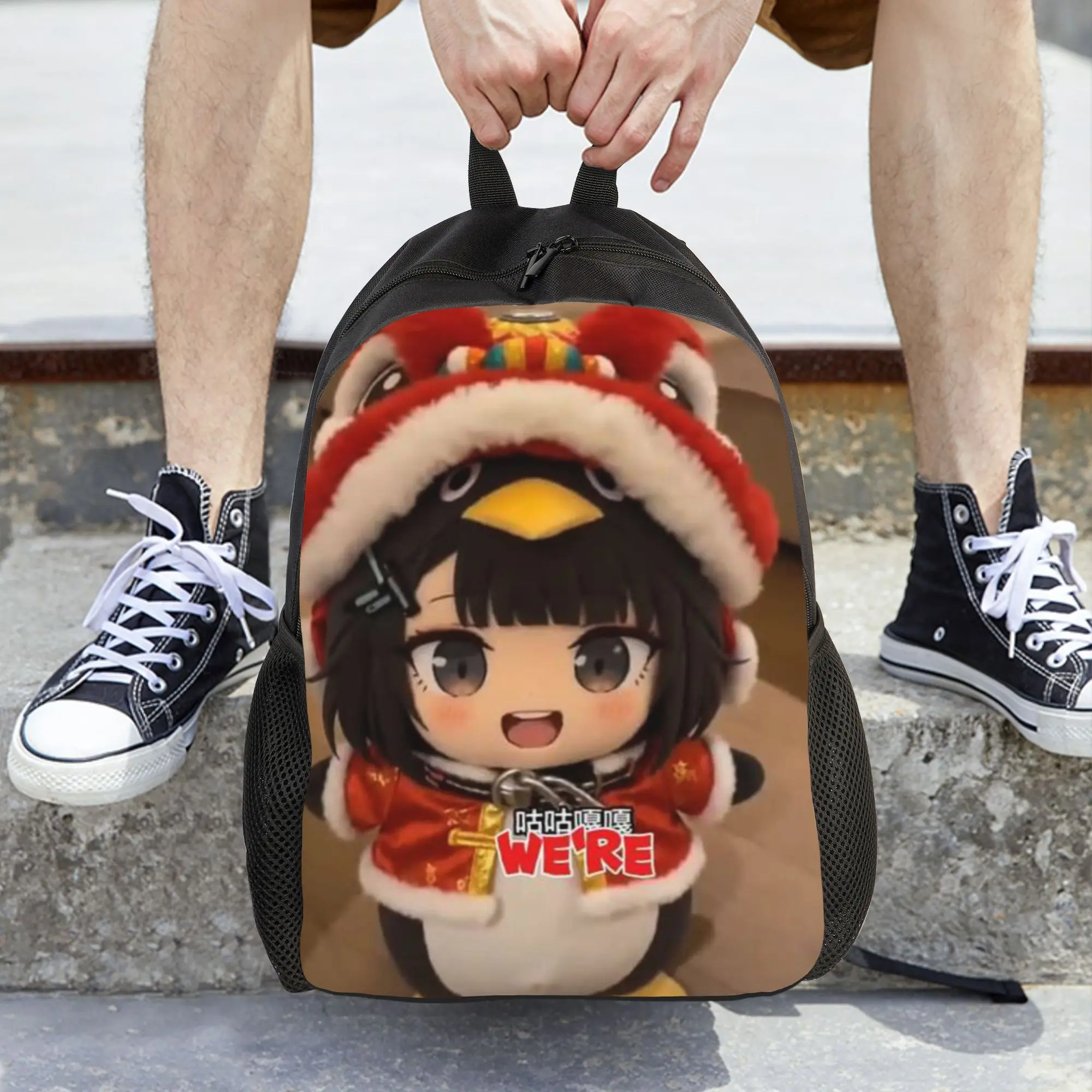 1pc New School Year Knapsack GUGU GAGA Penguin Doll with Lion Dance Hat for Gifts Laptop Bag New Semester Begins, for Teenager