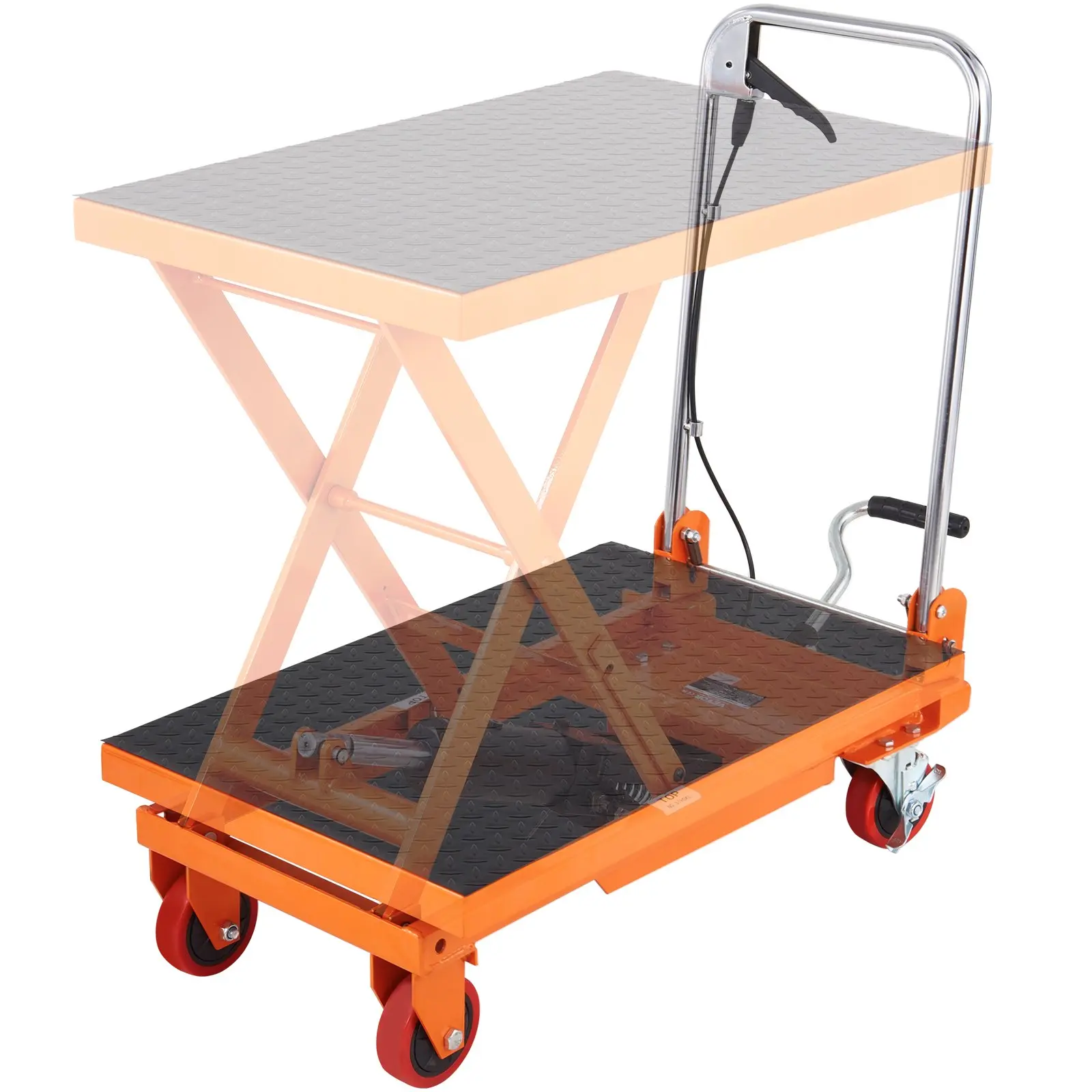 VEVOR Hydraulic Lift Table Cart, Manual Single Scissor Lift Table in 330 lbs, 500 lbs and 1100 lbs, Orange, Red, Gray and Black, Hydraulic Pump and Non-Slip Platform