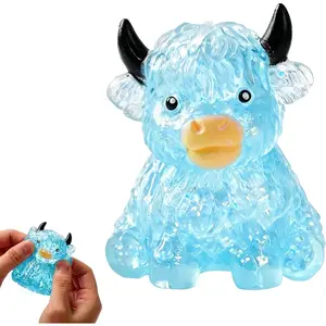 Glitter Highland Cow Squishies Fidget Toy,Highland Cow Squishy,Cute Sensory Squeeze Toy for Adults,Soft Slow Rising Stress Relief Ball, Cute Sensory Squeeze Toy for Adults (Blue)