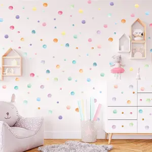 123Pcs Pastel Polka Dots Round Wall Stickers Colorful Peel and Stick Rainbow Wall Decal Multicolor Circle Window Clings Decoration for Nursery Kids Bedroom Classroom Wall