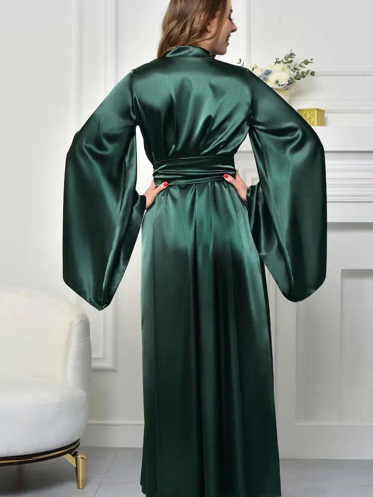 Maxi Bridal Robe Floor Length Wedding Kimono Satin Bachelorette Party Dressing Gown Boudoir Robe Gift for Friend Sexy Long Dress