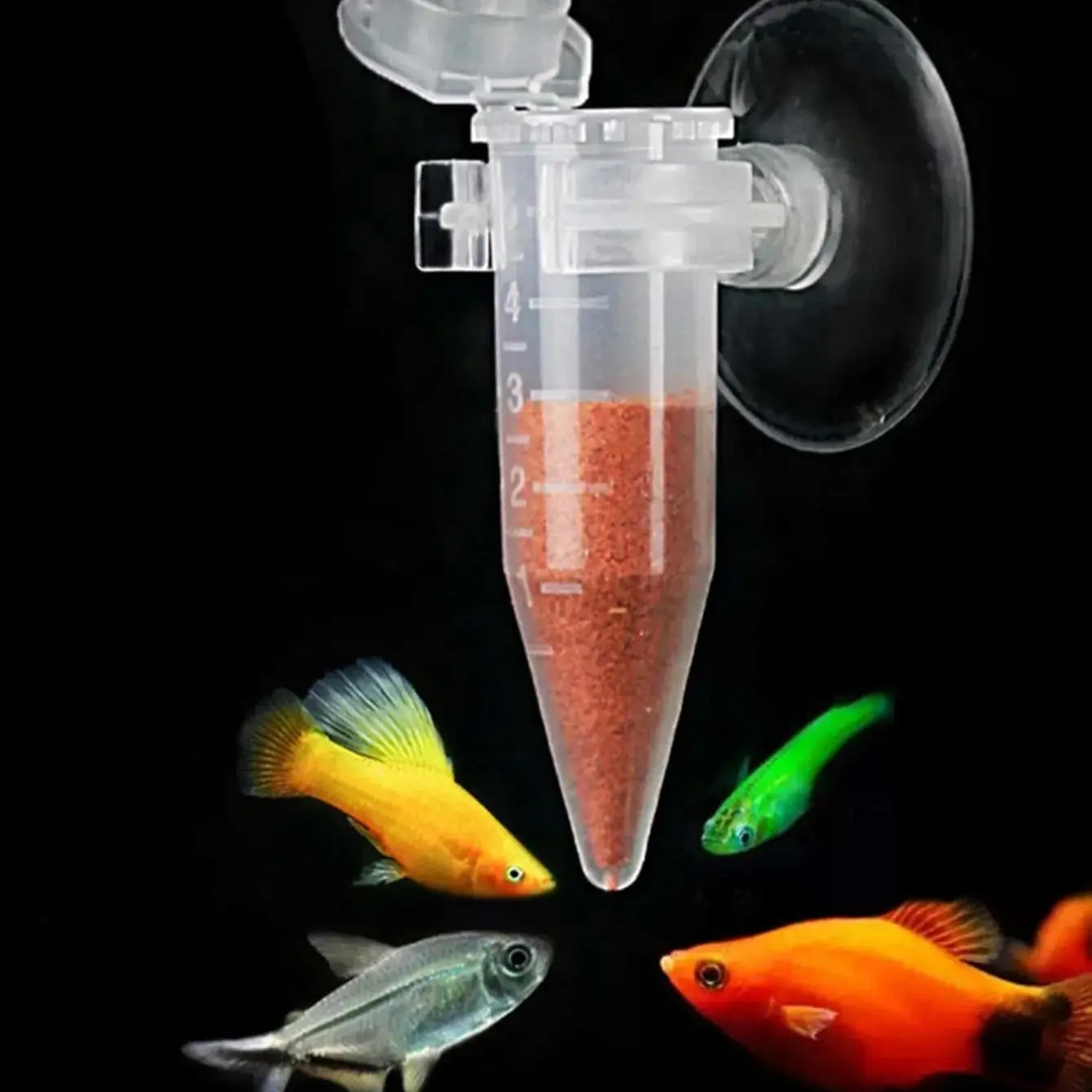 5pcs Adjustable Fish Feeder, Suction Cup Micro Pellet Dispenser, Slow-Release Feeding Tool, Suitable for Guppies, Betta, Small Tropical Fish