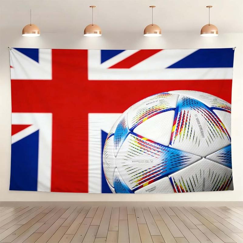 1 pc microfiber FIFA World Cup Inspired Tapestry Wall Hanging UK Flag Soccer Ball Print Colorful Decor for Living Room Bedroom Dining Room Outdoor Holiday Atmosphere Enhancer Tapestry Background Cloth Hanging Cloth Wall Cloth Decorative Cloth