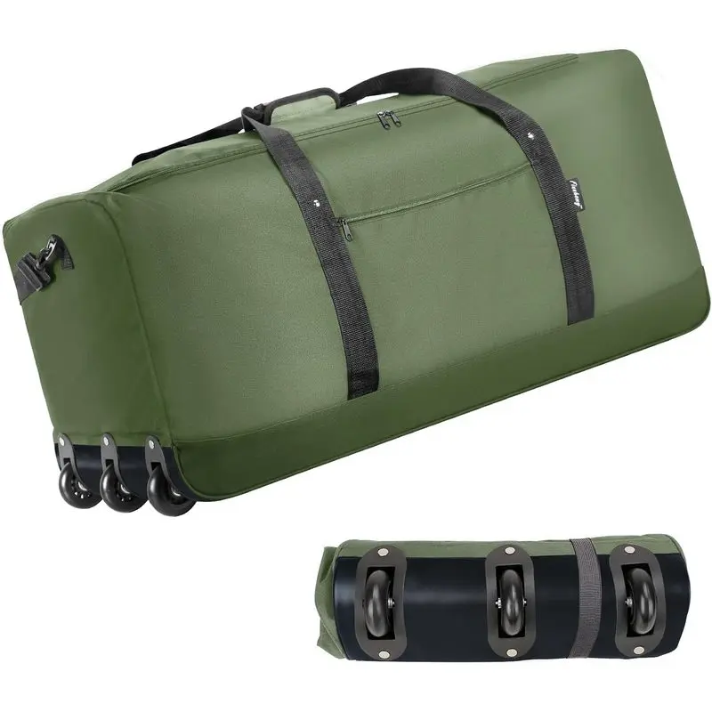 120L Foldable Rolling Duffel Bag with 3 Wheels, 32 Inch Large Capacity Lightweight Travel Bag with Shoulder Strap for Camping Sports and Trips
