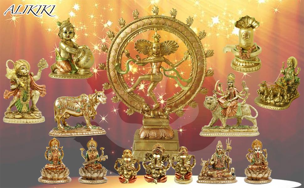 Alikiki Hindu Goddess Lord Durga Statue - India God Antique Gold Durga Murti Idol Home Temple Puja Sculpture Indian Diwali Day Mandir Pooja Decoration Family Spiritual Symbol Decor