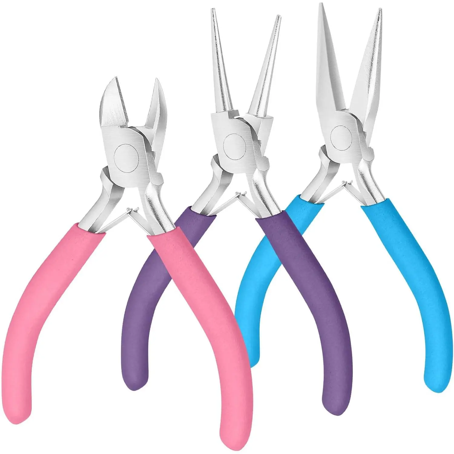 Heavy-Duty Steel Jewelry Pliers 3-Piece Set - 1 Pair Chain Nose Pliers, Needle Nose Tool, Wire Cutters with Scratch-Free Grip, Polished Finish for DIY Crafts, Beading, Wire Wrapping, Creating Eye Pins, 1 Pair Of Chain Nose Pliers