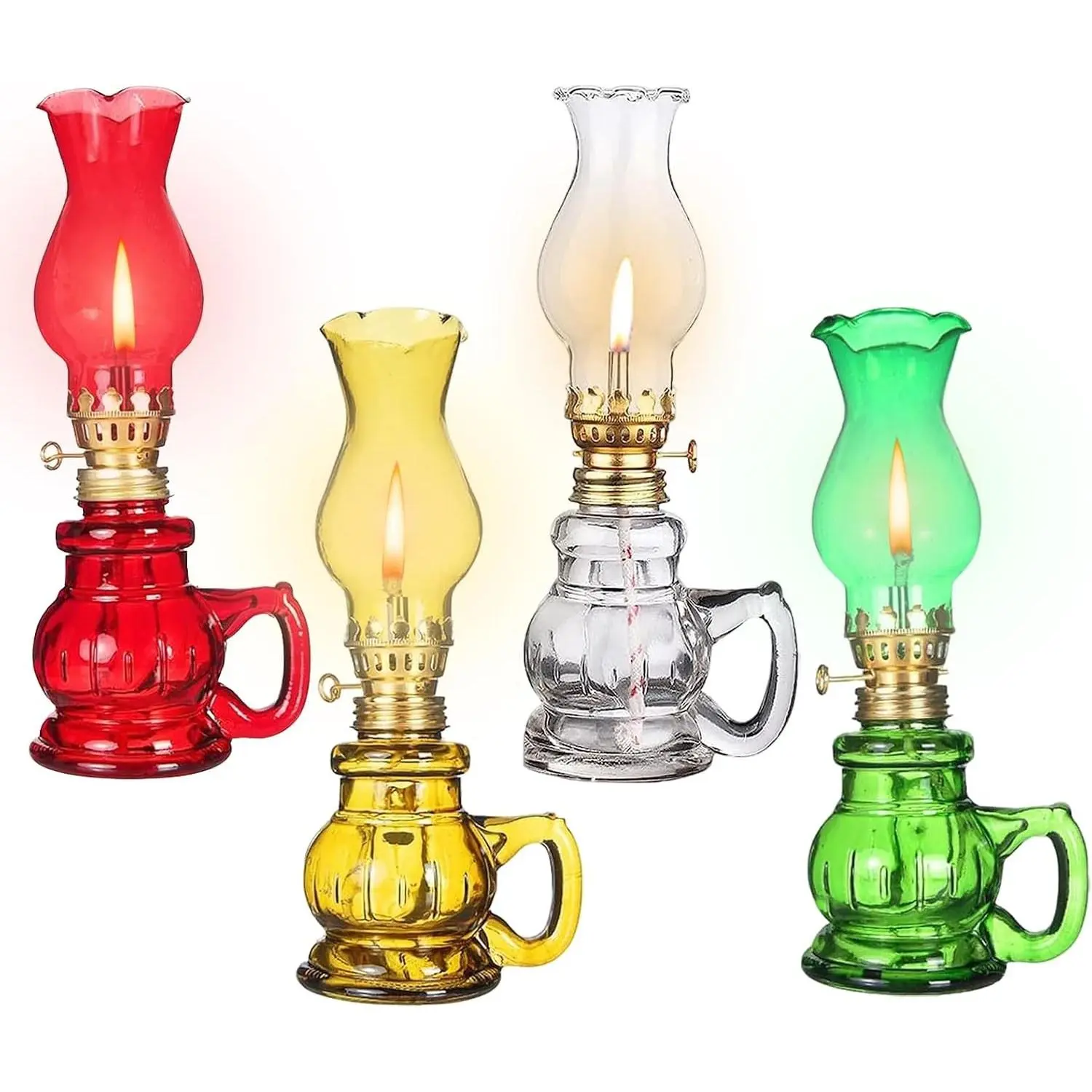 4PCS Chamber Oil Lamp Glass Kerosene Oil Lamp,Vintage Oil Lamp for Outdoor Home Lighting Hurricane Lamp Clear Kerosene Lamp Lantern, Oil Lantern for Outdoor Table Décor, Patio, Backyard, Pool