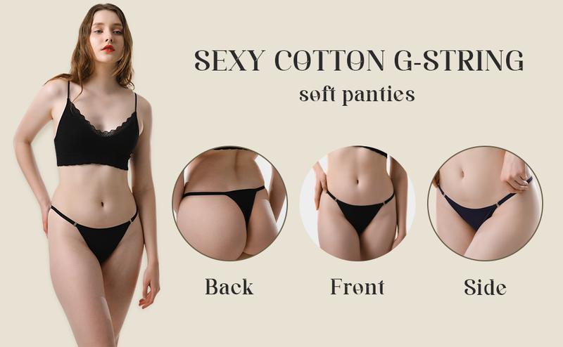 LEVAO Womens G-String Thongs Cotton Underwear Sexy Seamless Panties Soft T-Back Hipster Low Waist S-XL 5Pack