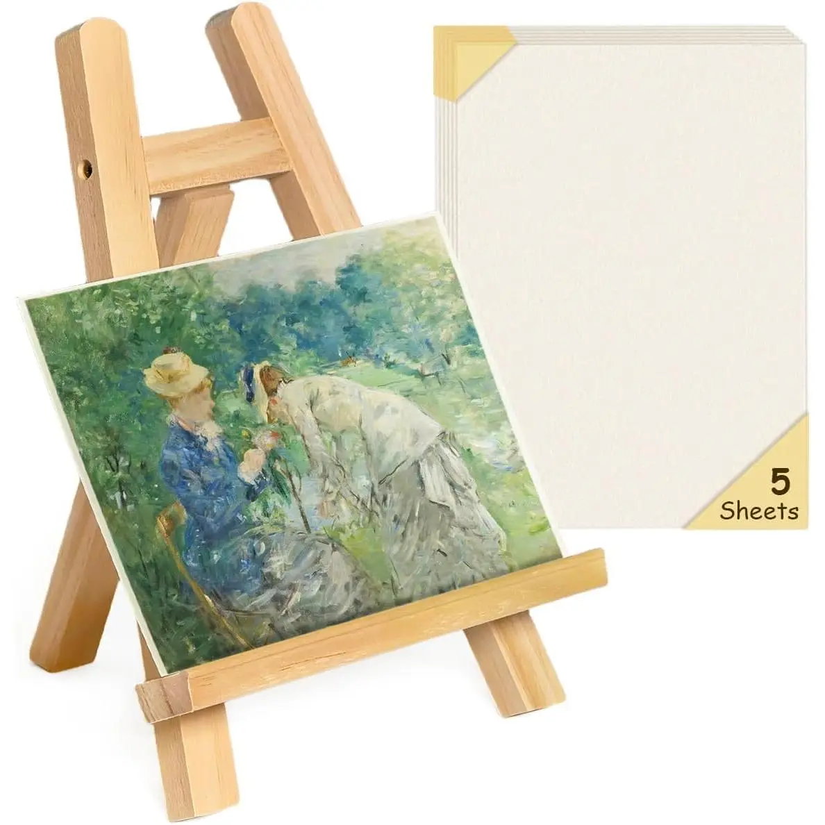11 inch Mini Small Wooden Tabletop Painting Easel with 5 Easel Papers, Stand for Kids Students and Adults Painting