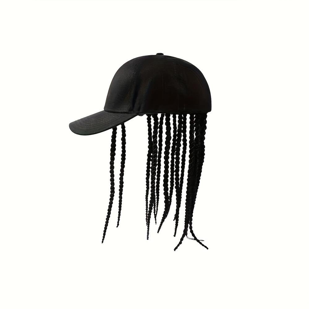 Hip-Hop Punk Baseball Cap with Braided Dreadlock Wig - Adjustable Snapback, High-Temperature Fiber, Black/Brown, 35.05cm & 44.96cm Lengths, Perfect for Motorcycle Style and Urban Fashion