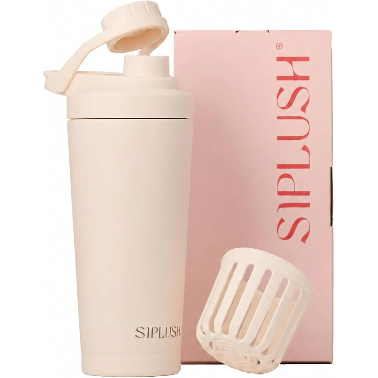 Insulated Protein Shaker Bottle 24oz, Dishwasher Safe, Creamy Pink BPA free, Quiet mixing, No blender ball, Insulated cup, Twist-lock lid, Leak-free, Malibu Sands, Clean wellness routine