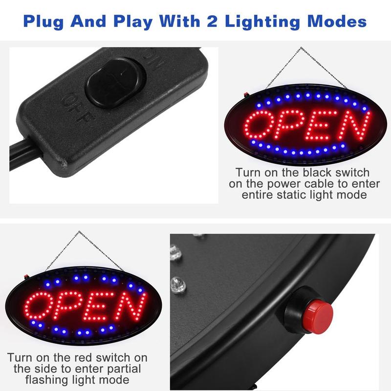 Vibrant LED Neon Open Sign with Flashing & Steady Lights - Perfect for Business Visibility