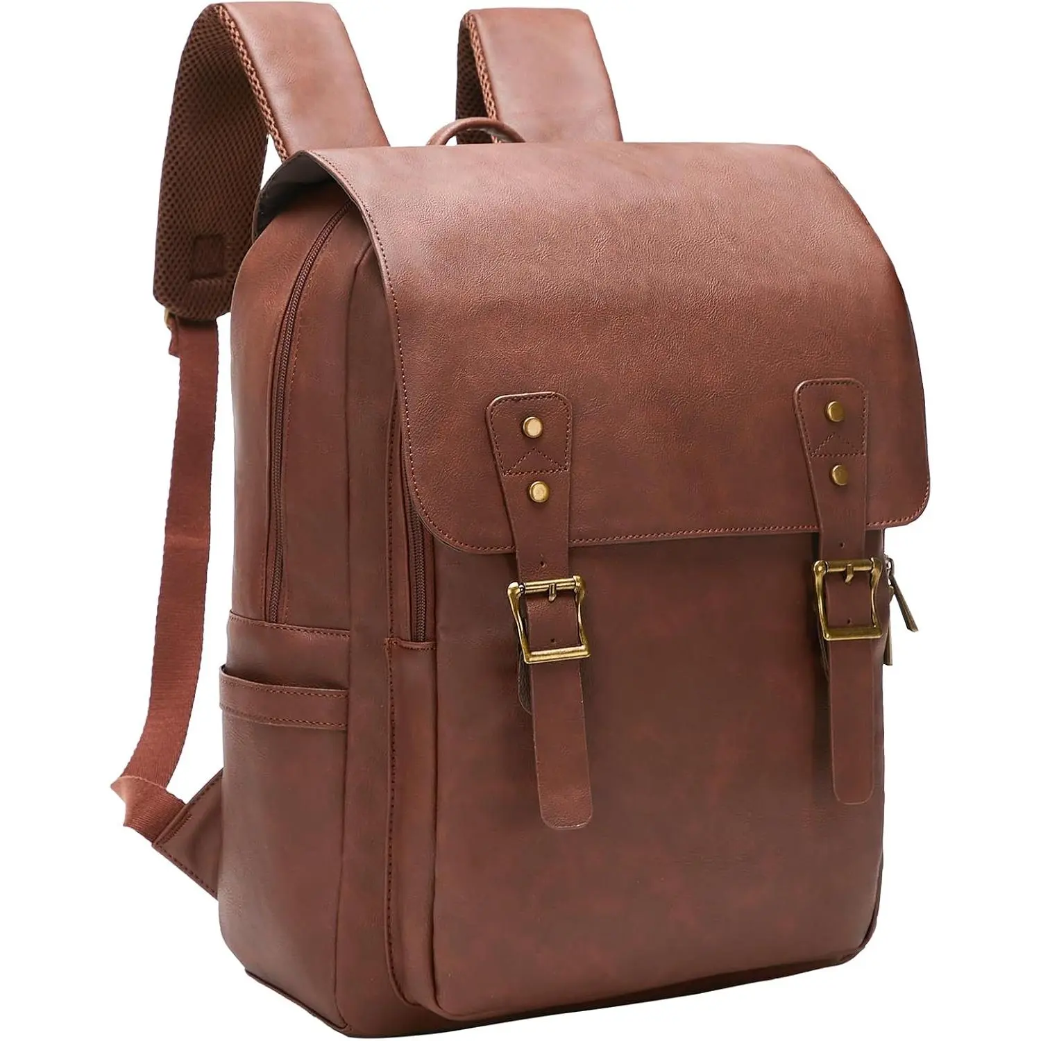 Leather Backpack for Men Women, 15.6in Laptop Backpack   Backpack for Commute Work Travel College Bookbag, Dark Brown