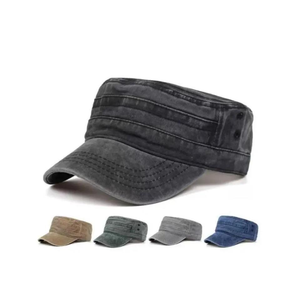 Men's Cotton Solid Retro Flat Top Army Snapback Cap - 1-Size Adjustable Mens Hats, Outdoor Wear, Sun Protective Streetwear Outdoor Accessory