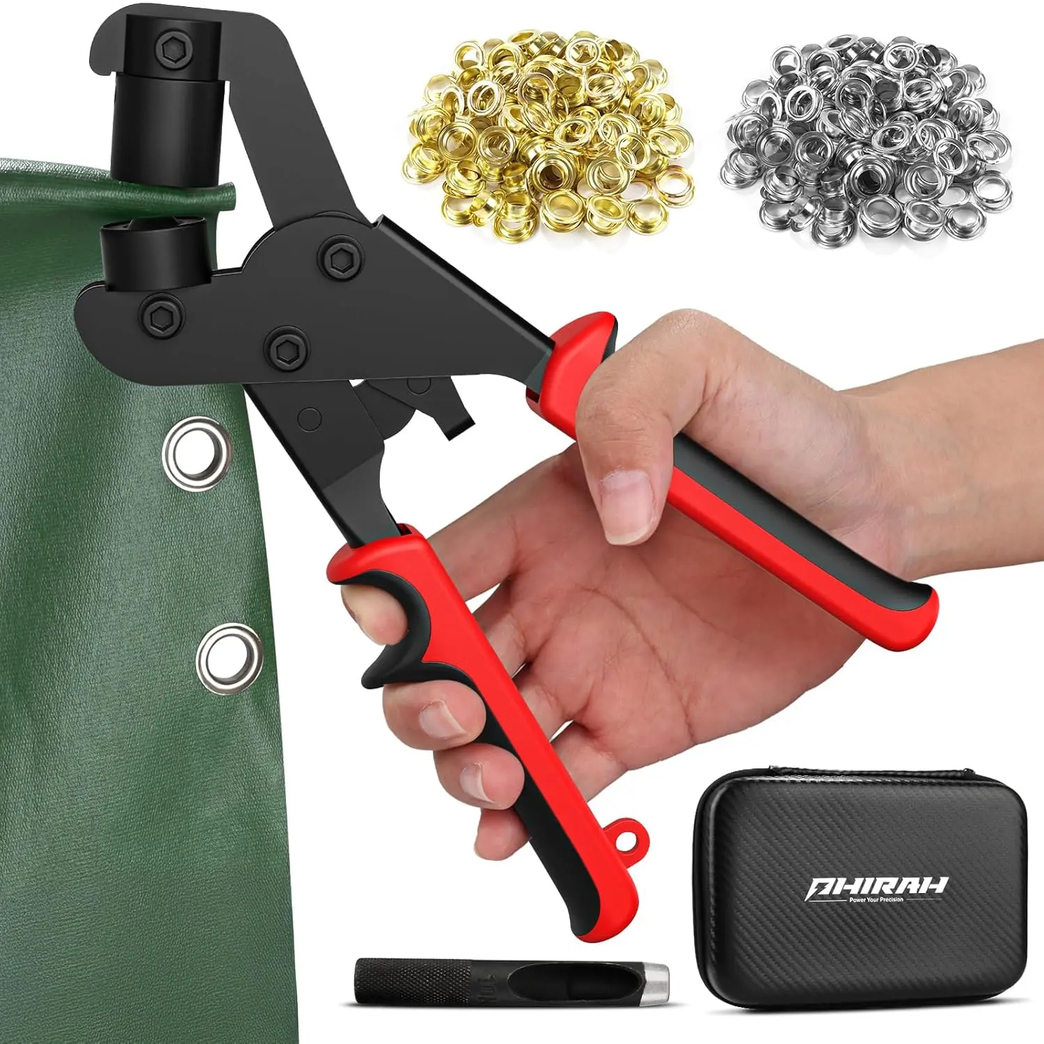 Grommet Tool Kit, 3/8 Inch Grommet Kit Eyelet Pliers Set with 500 pcs 10 mm Grommets with Tool Bag, Brass Grommet Eyelet Kits Save Effort Hole Plier for Tarps Paper Flag