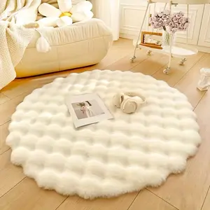 Solid-Color "Cream Style" Round Decorative Area Rug — Crafted from Faux Rabbit Fur, Bubble Fleece, and Toca-style Short Pile; Ideal as a Decorative Floor Mat, Fluffy Mats for Living Rooms, Bedrooms, Sofa Areas, Bedside Spaces, Walk-in Closets, and More.