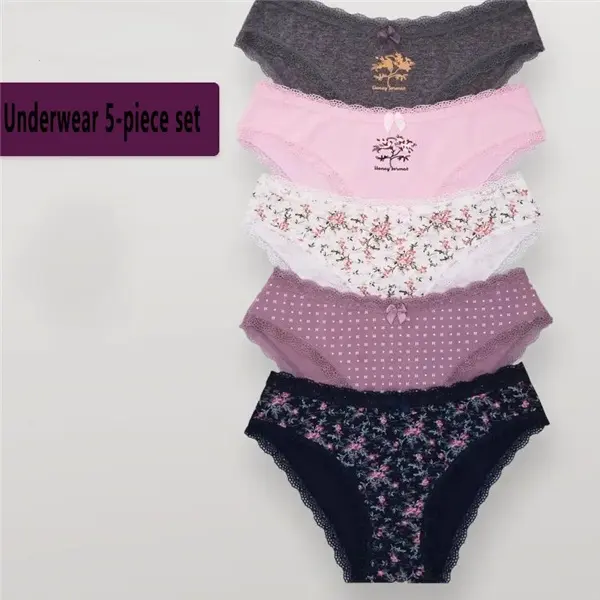 5-Pack Women's Sexy Low-Waist Panties XS-XXL Soft Breathable High Elasticity Underwear Mature Elegant Daily Comfort High-Waist Cut Panties Lace Patterned Basic Womenswear