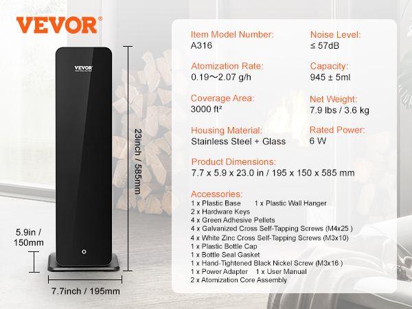 VEVOR Scent Air Machine for Home, 950ml Bluetooth Smart Cold Air Diffuser, 3000sq.ft Waterless Essential Oil Scent Air Diffuser, Floor Standing Aromatherapy Machine for Large Room, Office, Hotel