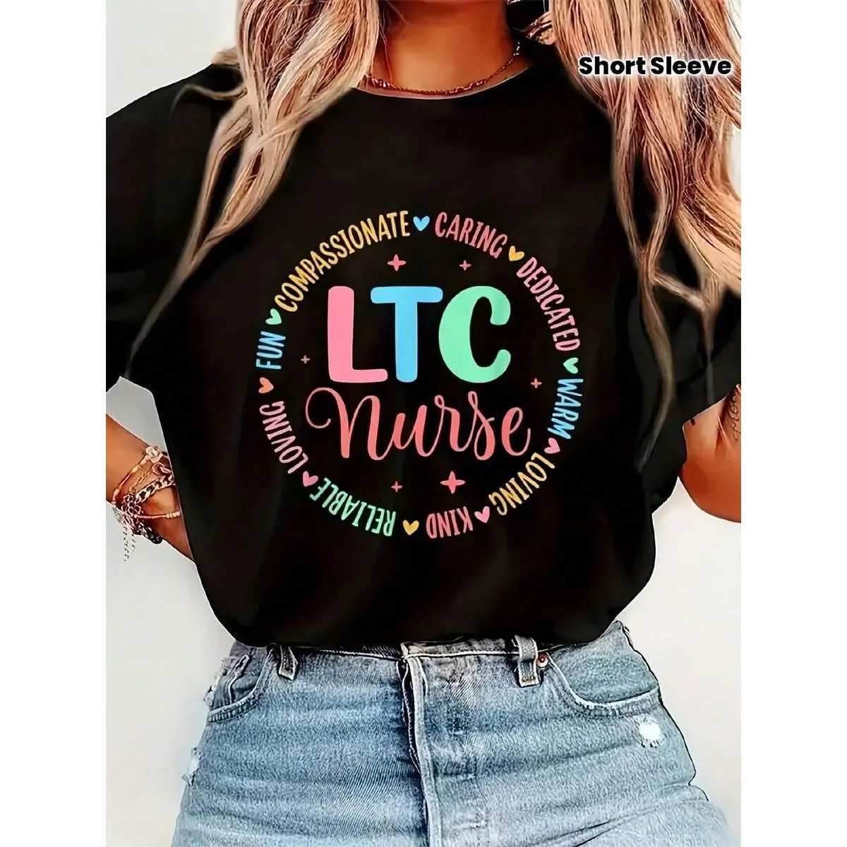 Unisex LTC Nurse Long Term Care Nursing Shirt - 100% Soft Breathable Lightweight Tee With Nursing Graphics, Short Sleeve Crew Neck Top For Women & Men, Machine Washable For LTC Facility Or Care - Comfortable Attire