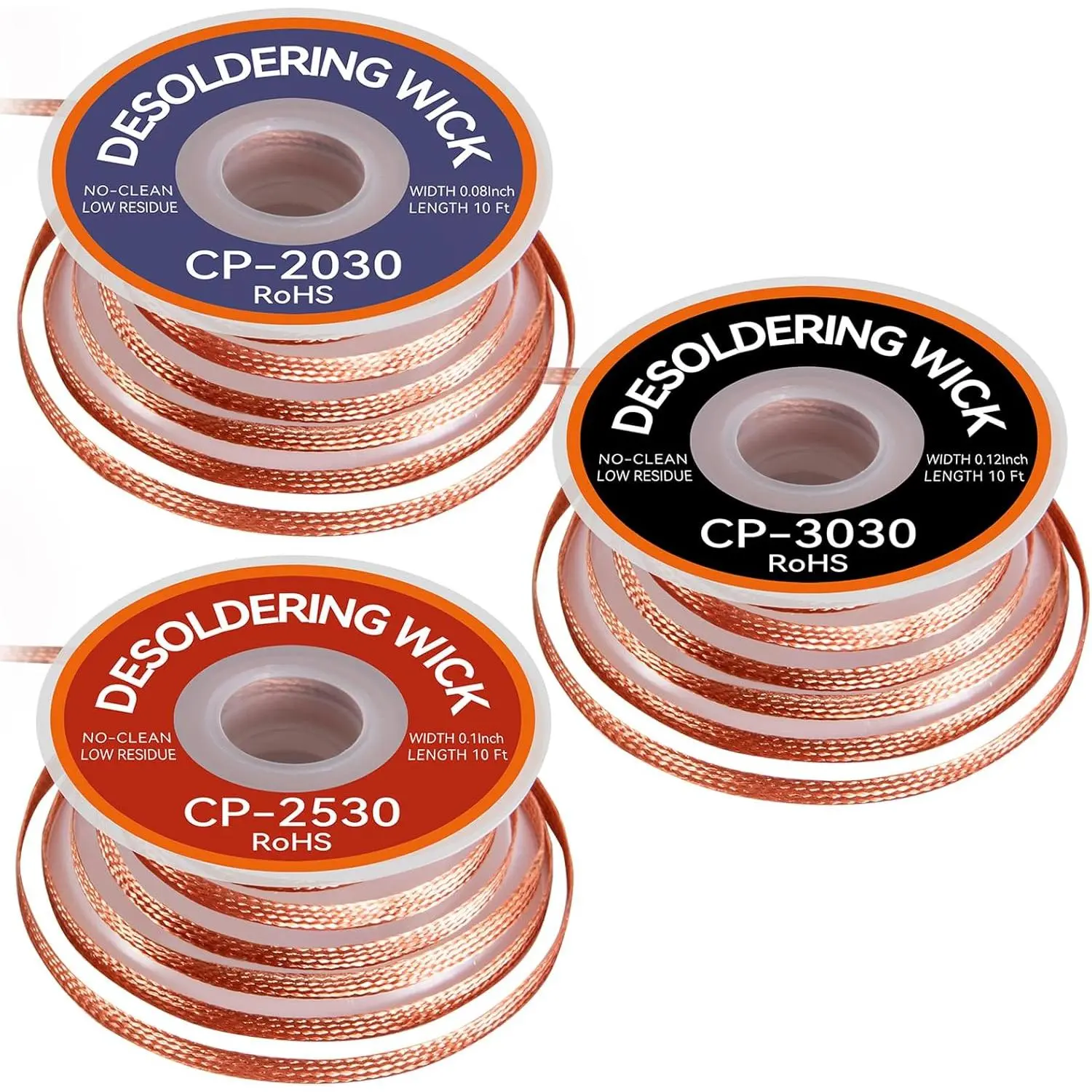 3 Pack Rosin Flux Solder Wick Braid for PCB & Electronics Repair | 3 Sizes Desoldering Wicks Kit (0.08/0.1/0.12"x10ft) for SMD & THT. No-Clean, Low . Pure Copper. Solder .