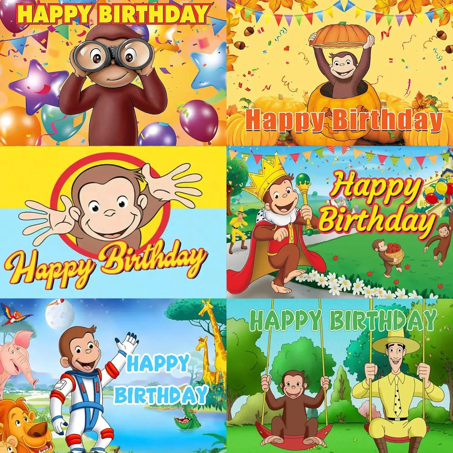 Cute Cartoon George Monkey Theme Vinyl Backdrop Kit - Lightweight, Wrinkle-Resistant, Hanging Home & Festive Party Supply for Kids' Birthday, All-Seasons Photography Studio Prop
