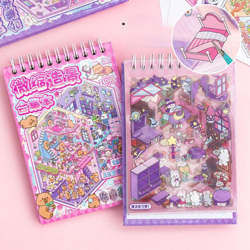 Creative Scene Sticker Book, 30pcs/set 3D Sticker Book, DIY Decorative Sticker Book, DIY Decals for Water Bottle, Laptop, Phone Case