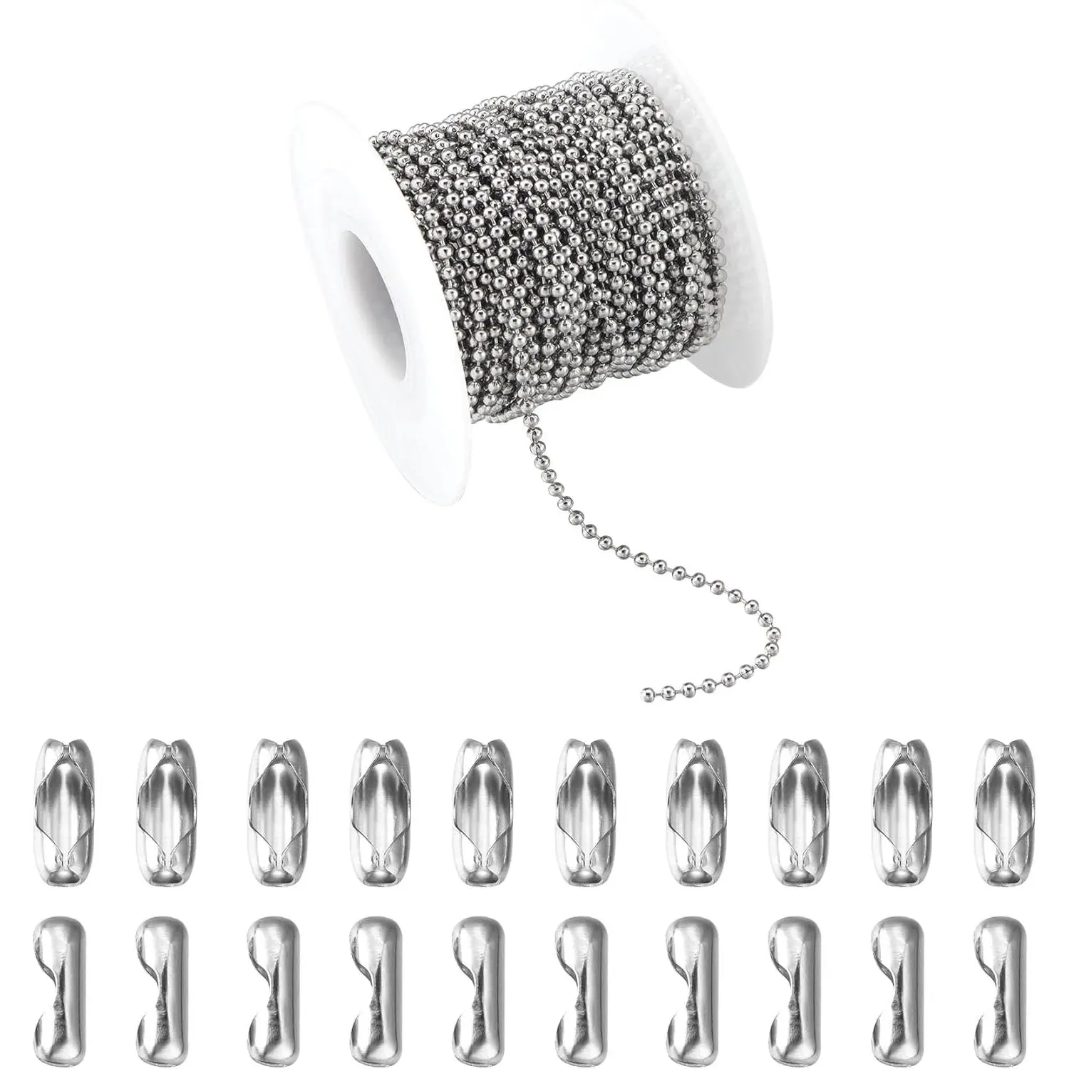 33Feet Ball Bead Chain Stainless Steel  Tag Chain with Matching Connectors for  Making Necklace  Bracelets (2.0mm)