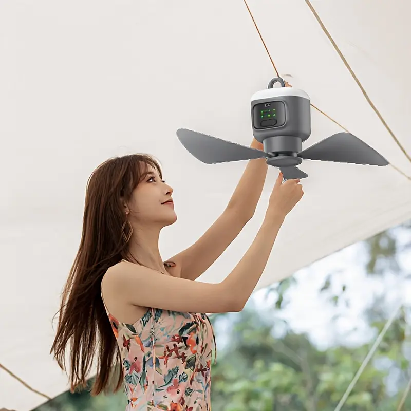 Camping Fan, 4-Speed with Lighting, 8-Hour Timer, And Up to 30 Hours of Usage Time, 12000Mah Battery Ceiling Fan with Remote Control