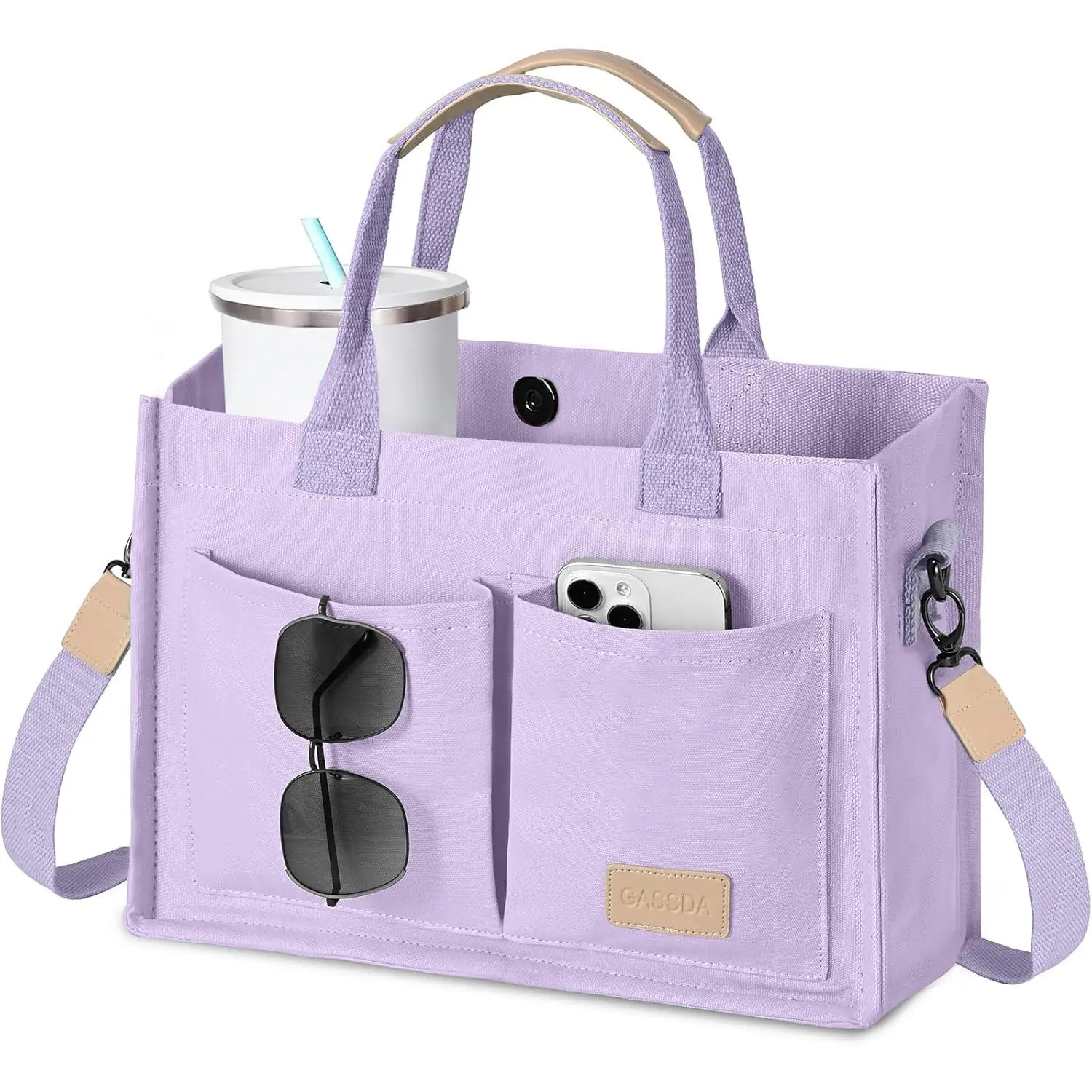 Women's Canvas Tote Bag with Pockets - Crossbody Top Handle Satchel, Work Bags, Gifts for Women (Ideal for Work, Travel), Tote Bags