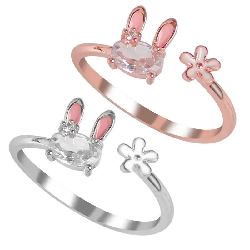 Women's Fashion Costume Jewelry Cute Rabbit Opening Adjustable Resizing Ring, 2021 New Pink Hot Selling Engagement Ring Gift, Engagement Rings